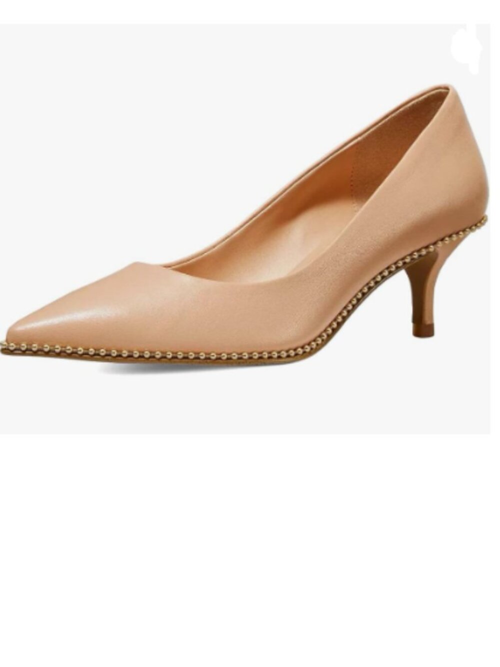XYD Nude Pointed-Toe Kitten Heel with Gold Bead Trim